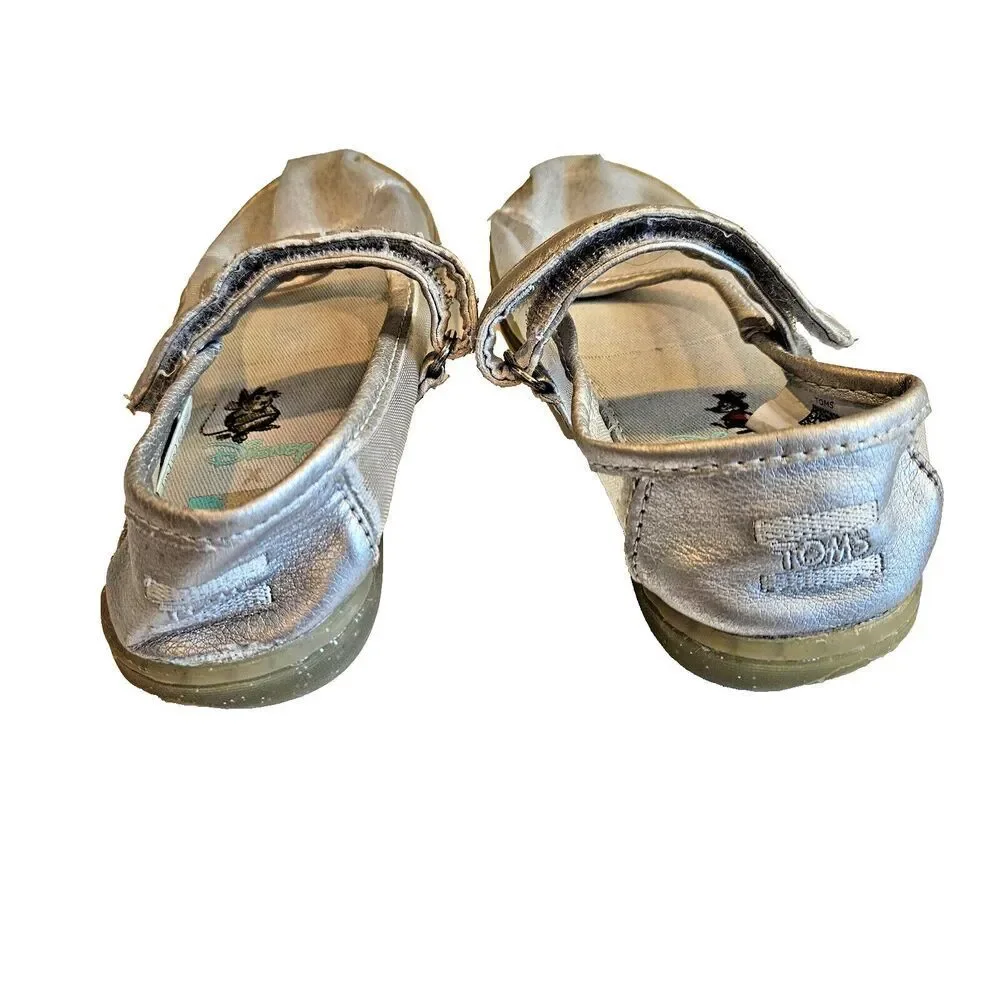 Disney x TOMS Cinderella Tiny Mary Jane Shoes Silver Glitter Mesh Girls Size T9