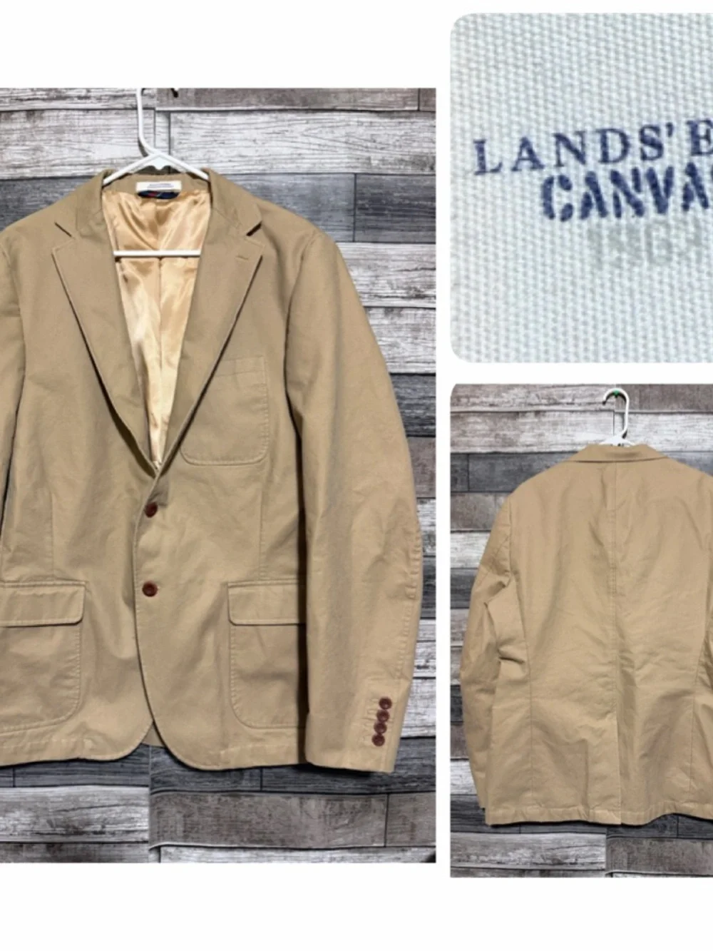 Lands End Canvas Blazer Jacket Men’s 42 Tan 2 Button 100% Cotton