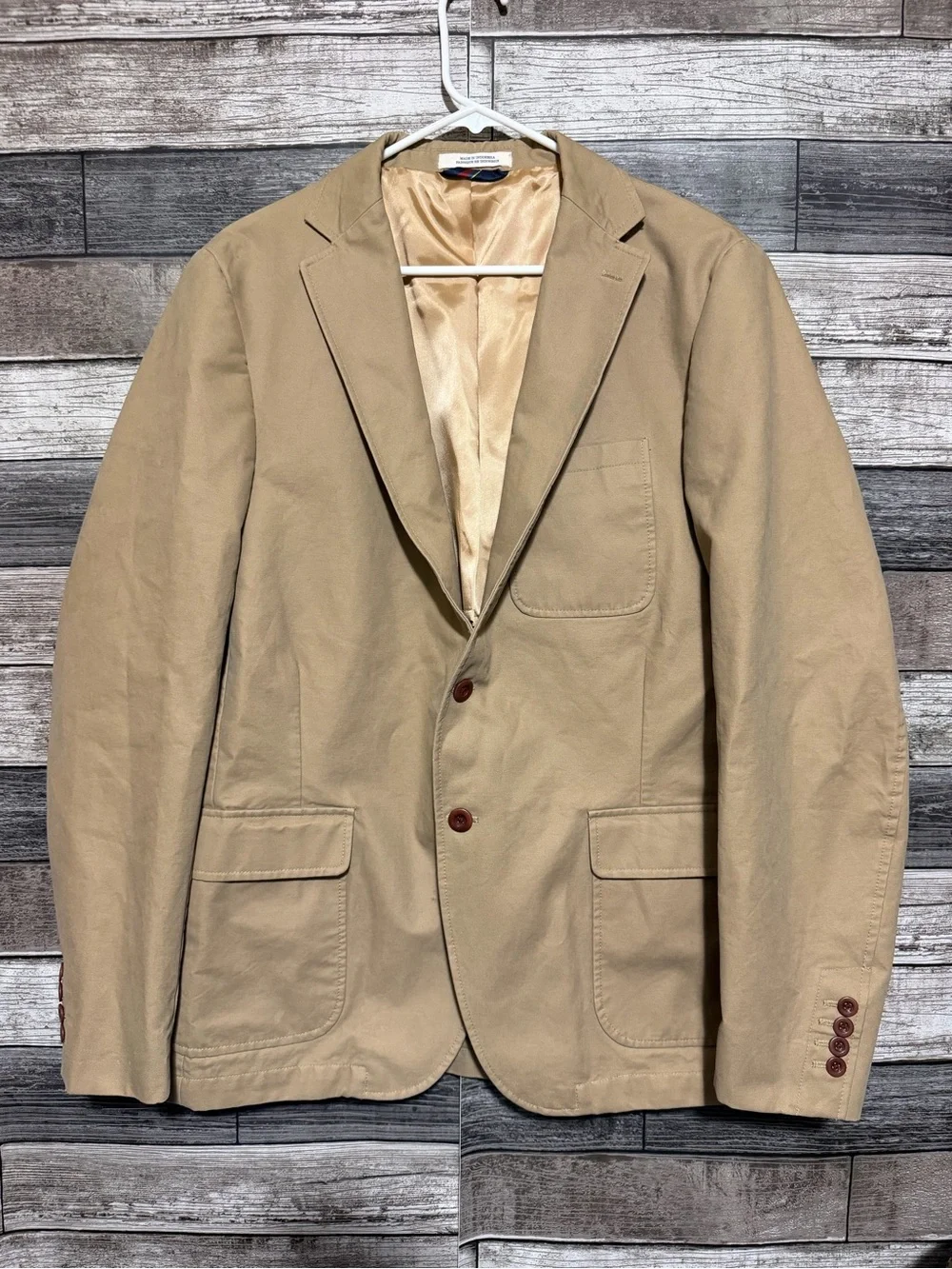 Lands End Canvas Blazer Jacket Men’s 42 Tan 2 Button 100% Cotton