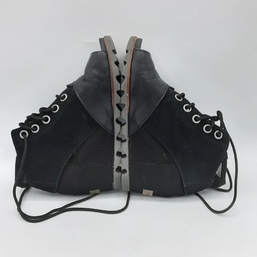 Sorel Joanie Black Suede Leather Mesh Lace Up Peep-Toe Wedge Bootie Size 9.