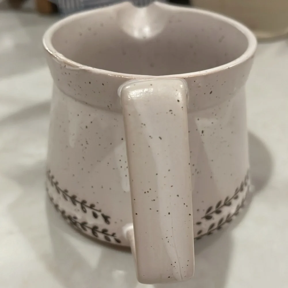 Creative Co-Op White & Black Debossed Pattern Reactive Glaze Stoneware Creamer