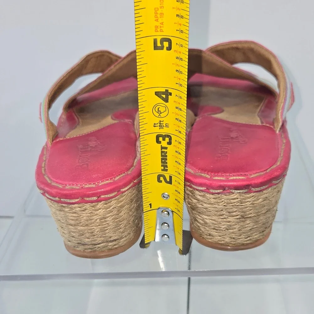 Born W9677 Pink Multi Color Striped Espadrille Wedge Sandals Womens Size 7/38