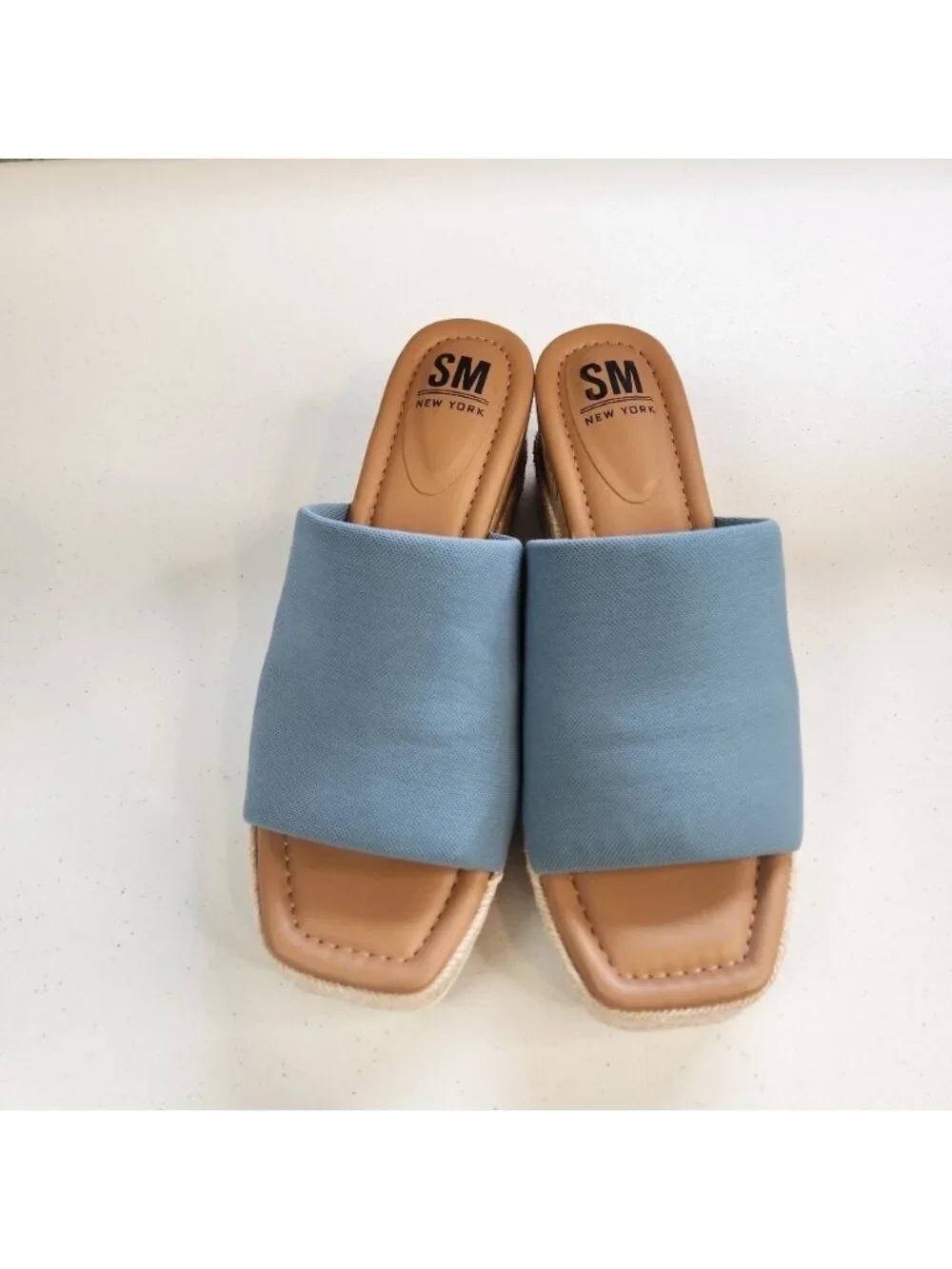 Steve Madden Blue Knit Slide Wedge Sandals Cork Espadrille Platform Shoes Size 9