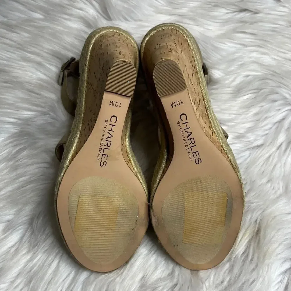 Charles By Charles David Becki Cork Platform Wedges Taupe Size 10M