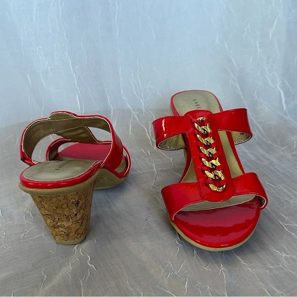 3/$20💥 Karen Scott Red & Gold Chain Embellished Slip On Kyley‎ Wedge Cork Heels