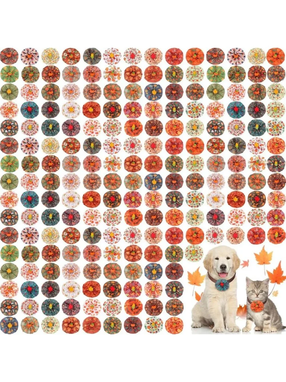 200 Pcs Fall Dog Collar Flower Charms & Bow Ties - Thanksgiving Pet Accessories