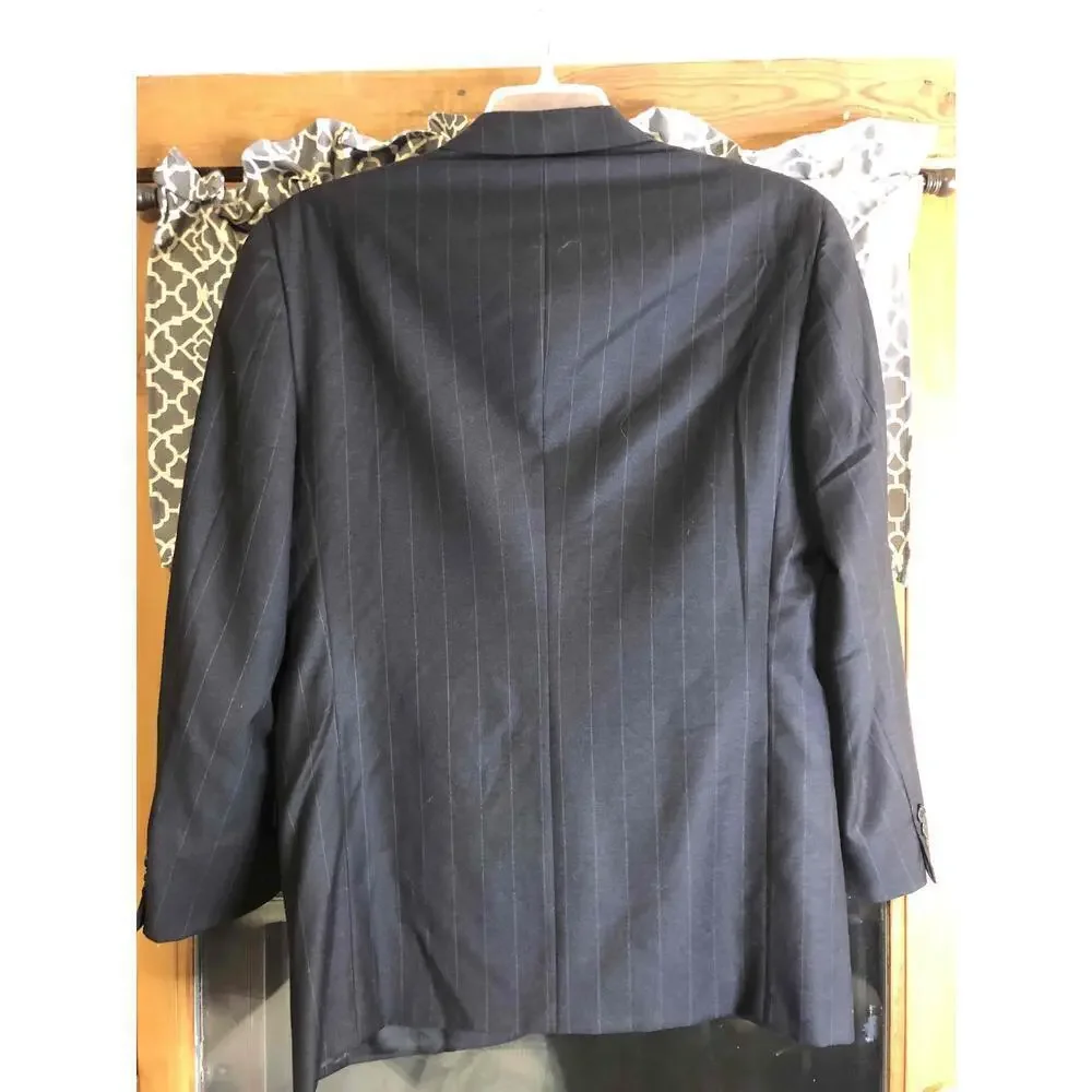 Hickey Freeman Black Pinstripe Wool Single Breasted Two Button Blazer 40R