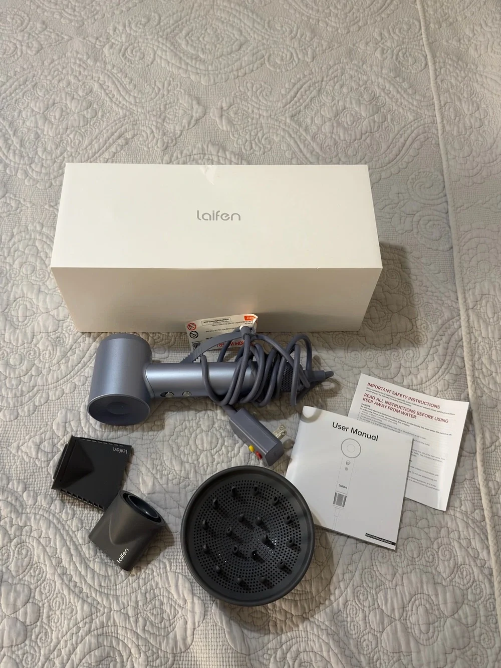 Laifen Silver Handheld Hair Dryer with Multiple Styling Attachments