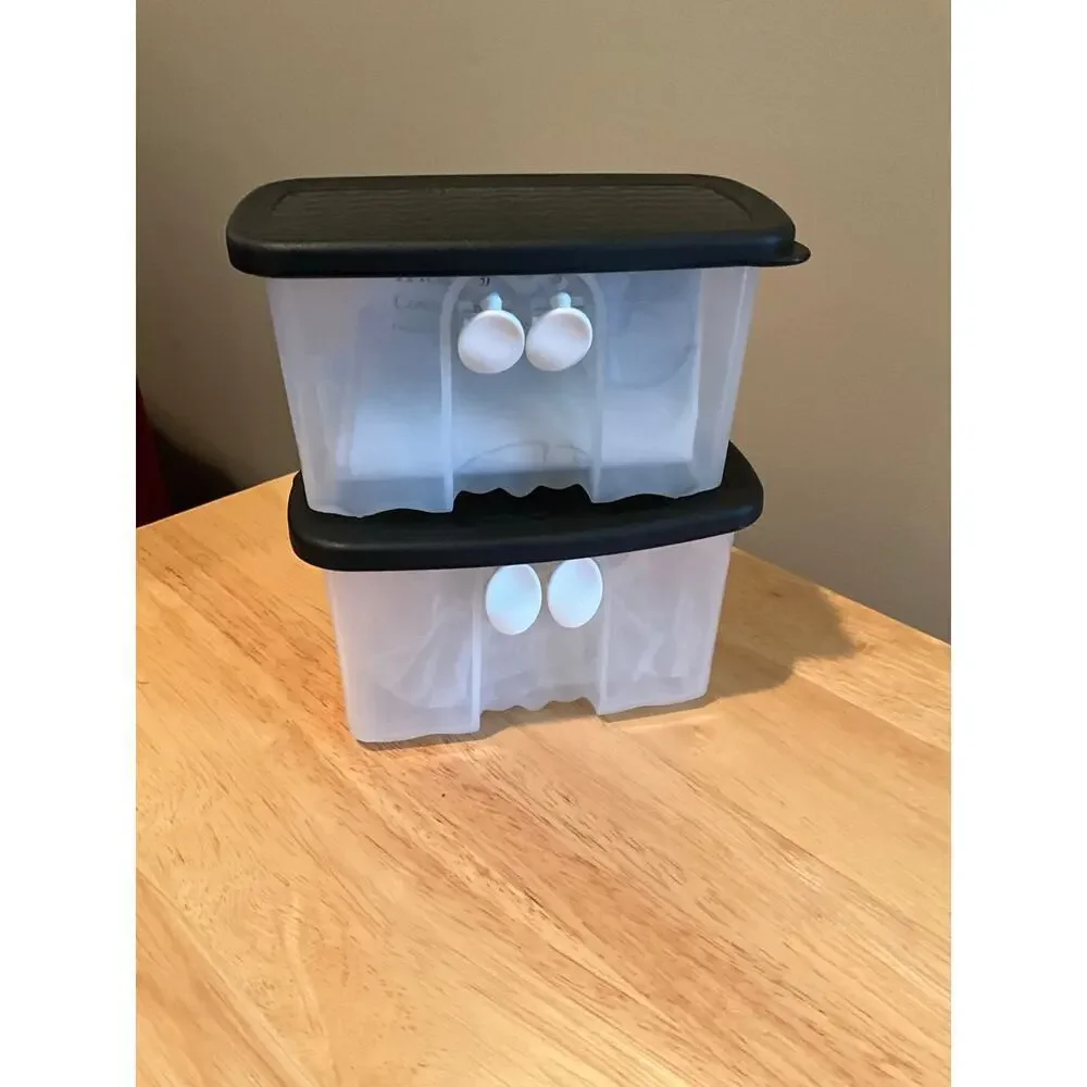 2 Fridgesmart Tuppwerware Containers Plastic Black White‎ NWT