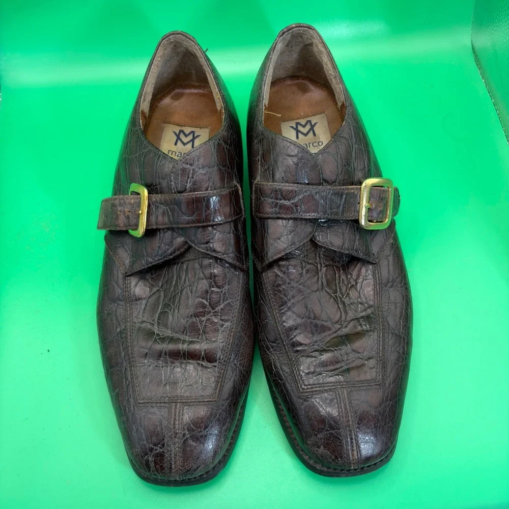 VTG Marco Vicci Monk Strap Leather Loafers Mens 8.5 M Brown Crocodile Dress Shoe