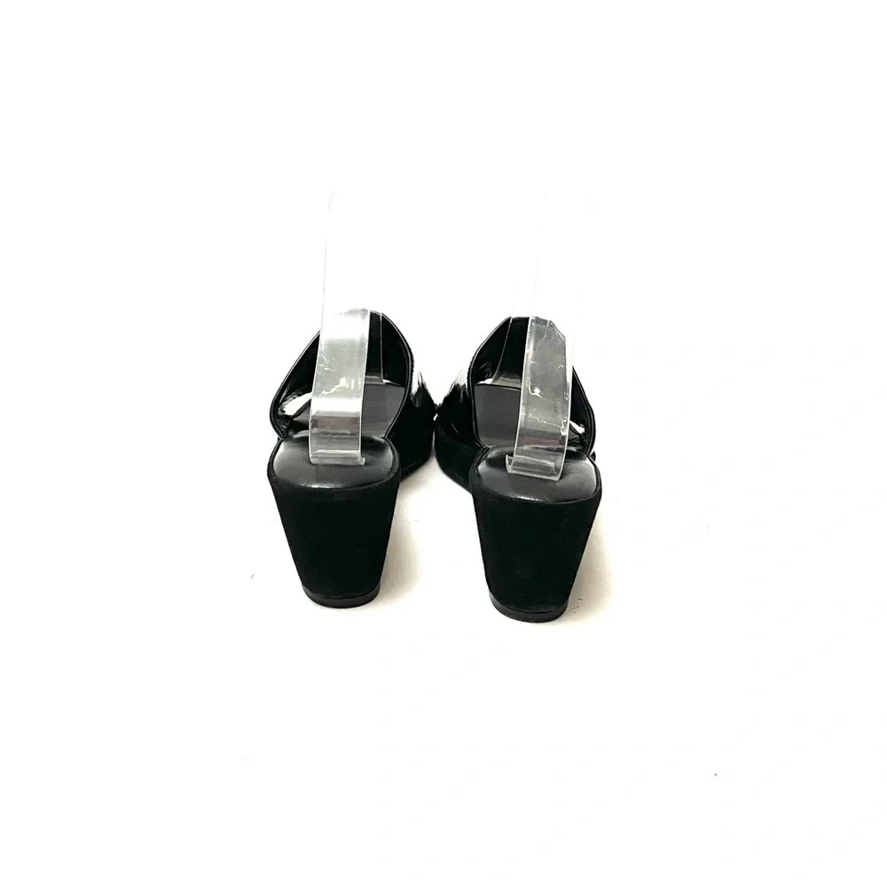 Vintage 1970s black leather suede wedge sandals