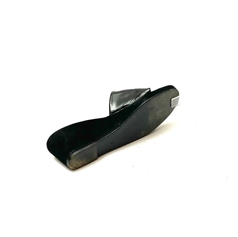 Vintage 1970s black leather suede wedge sandals