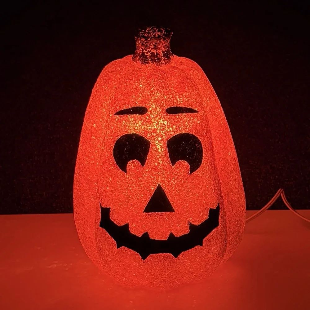 Seasons‎ Lighted Pumpkin Melted Plastic Popcorn Jack O Lantern 12