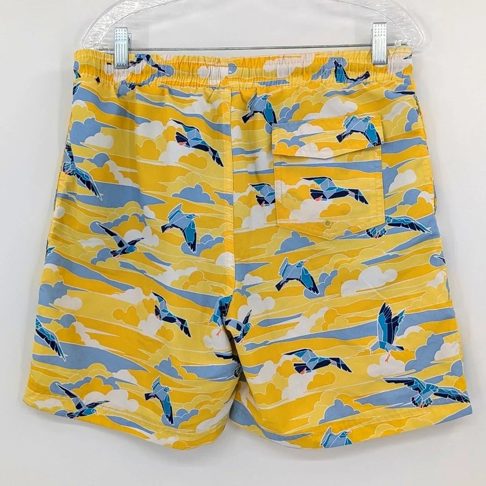 Coastal Preppy Seagull Print Swim Trunks Club Room Yellow Blue Size‎ M