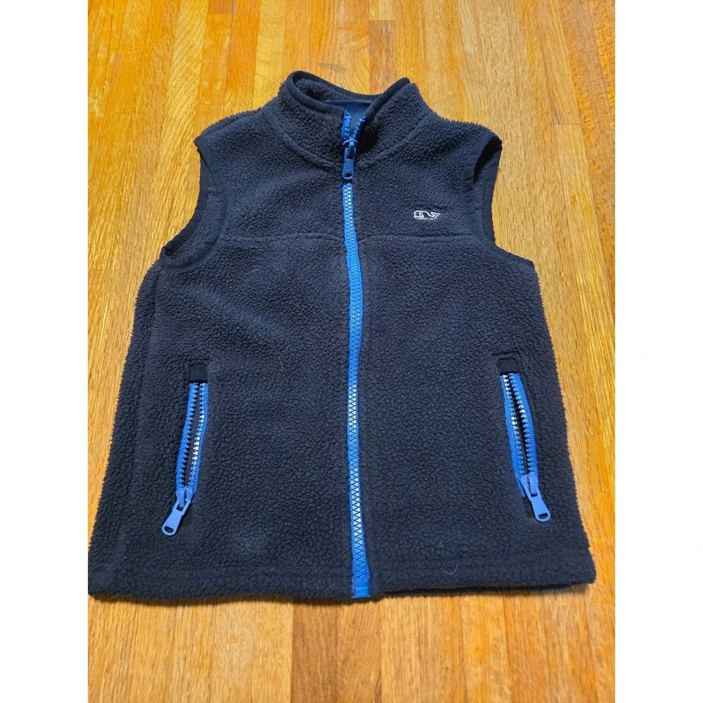 Vineyard Vines Boys 3T‎ Navy Blue Fleece Full Zip Whale Logo Sleeveless Vest