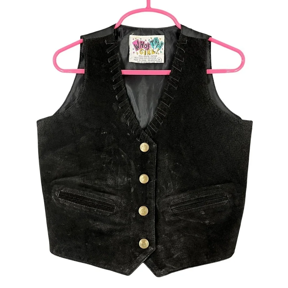 Whos That Girl 90s Y2K‎ Grunge Retro Vintage Streetwear Leather Vest Girls M