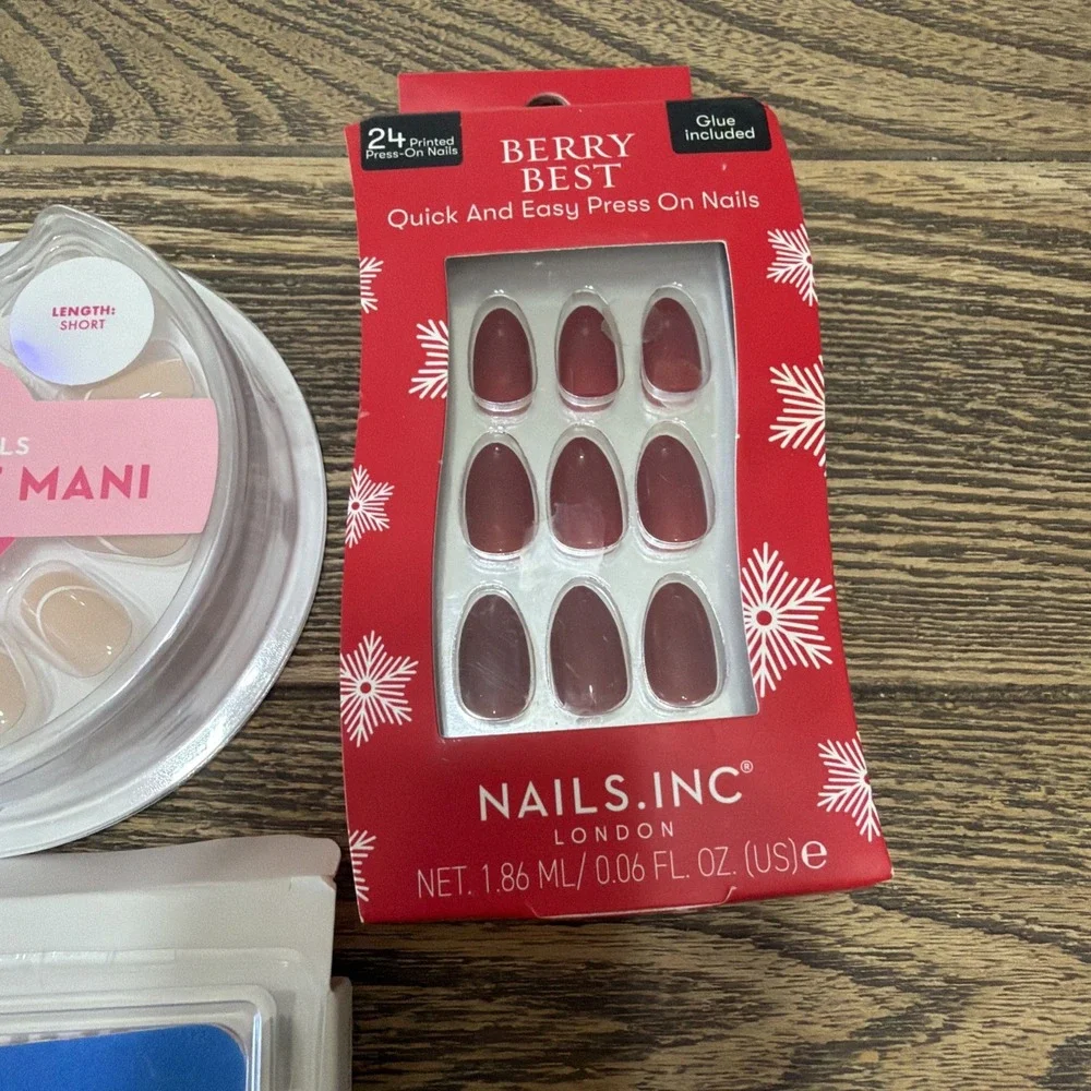 Instant Mani Press On Nails Pack Of 3 Coffin Almond Square Assorted Red Mauve