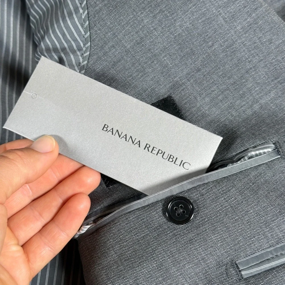 Banana Republic Suit Jacket Mens 50L Grey Stretch Sharkskin Slim Fit Wool Blend