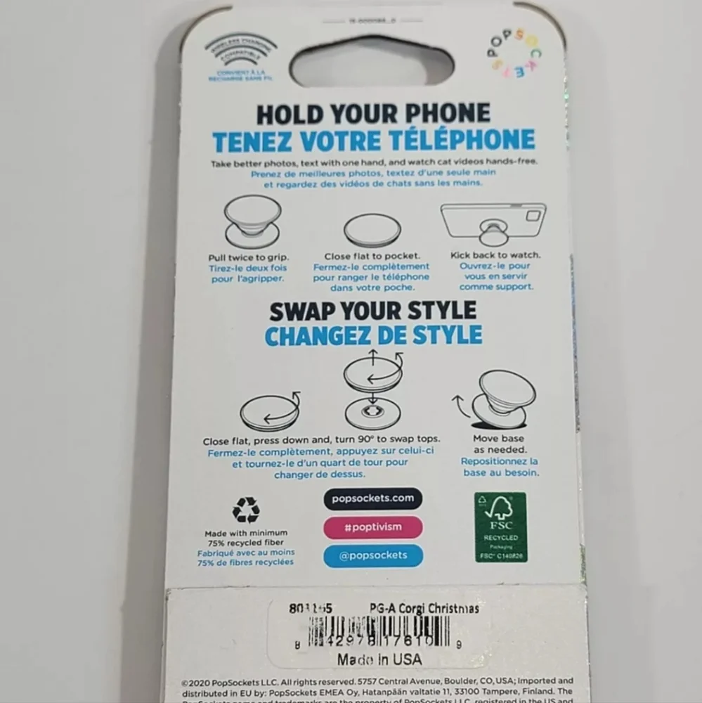 Popsockets Pop Socets Holiday Santa Hat Puppy Dog Corgi Butt Pop‎ Grip Top NW