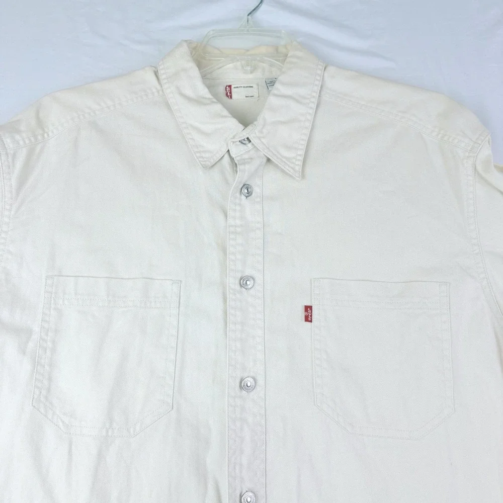 Levi's L Cream Long Sleeve Button Up Shirt Cotton Twill Canvas Workwear Casual