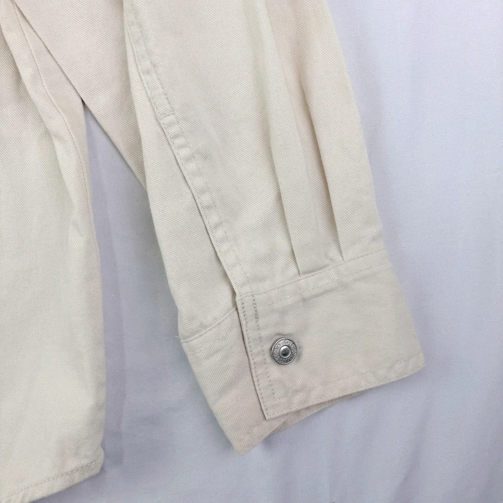 Levi's L Cream Long Sleeve Button Up Shirt Cotton Twill Canvas Workwear Casual
