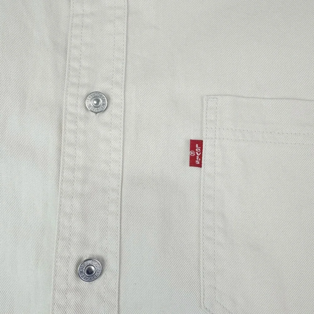 Levi's L Cream Long Sleeve Button Up Shirt Cotton Twill Canvas Workwear Casual