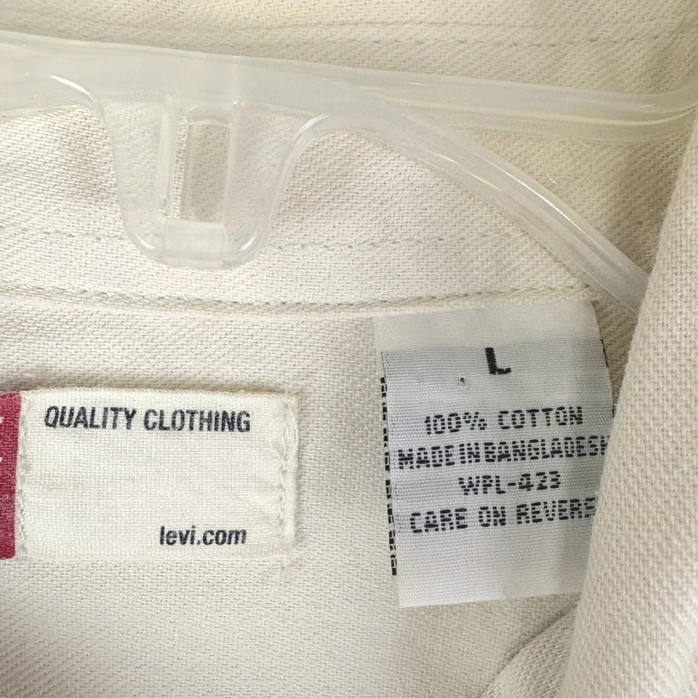Levi's L Cream Long Sleeve Button Up Shirt Cotton Twill Canvas Workwear Casual