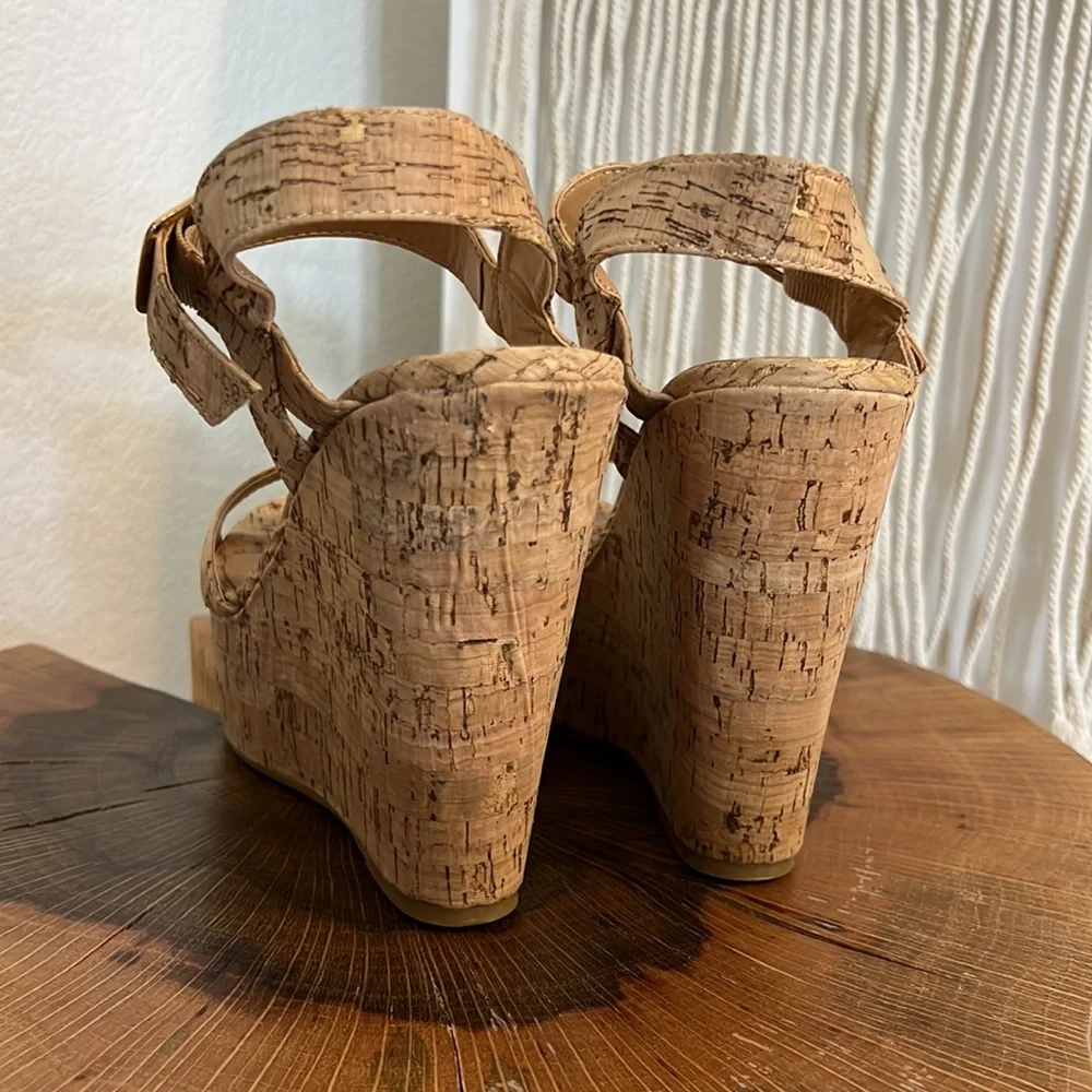 Cork Platform Wedge Sandals - Natural Tan