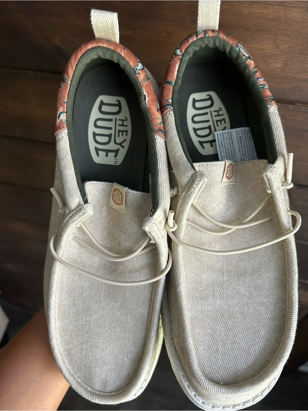 Hey Dude Men's Slip-On Boat Shoe in Cream with Brown Patterned Ducks