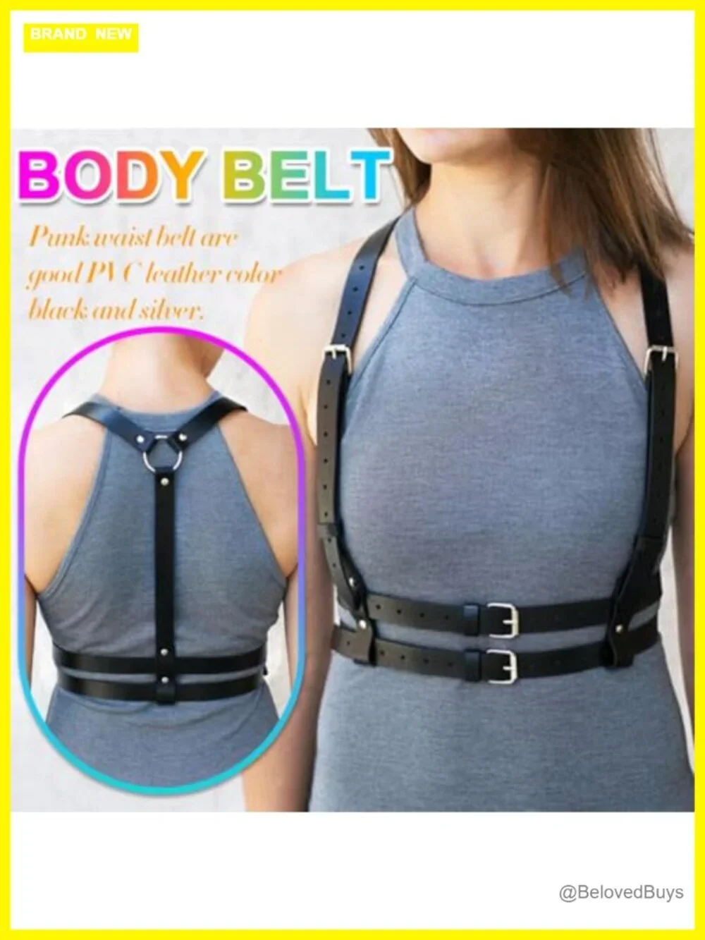 Women's Gothic Punk PU Leather Body Harness Belt Adjustable Waist Accessory