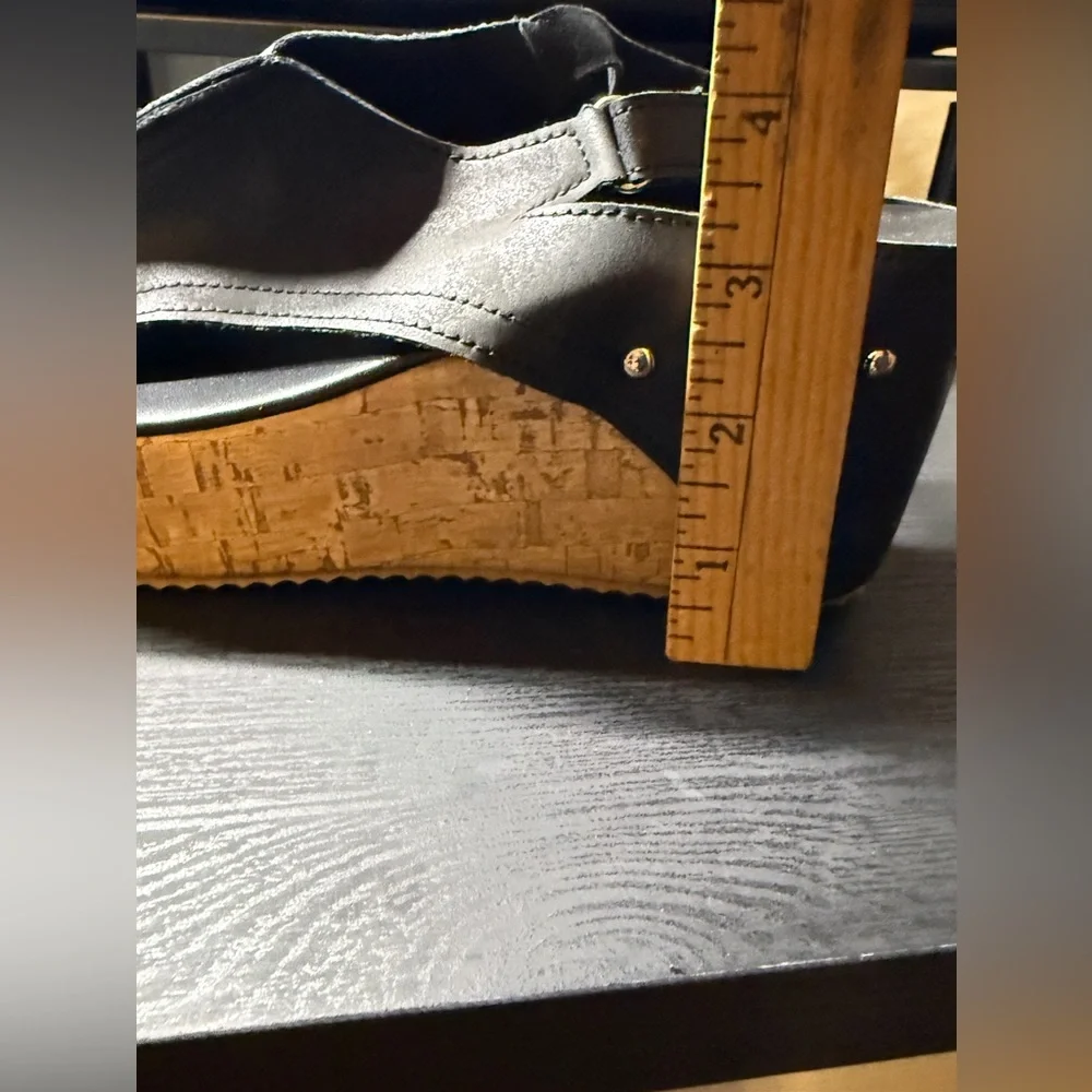 Black Wedge Sandals with Cork Platform - Women