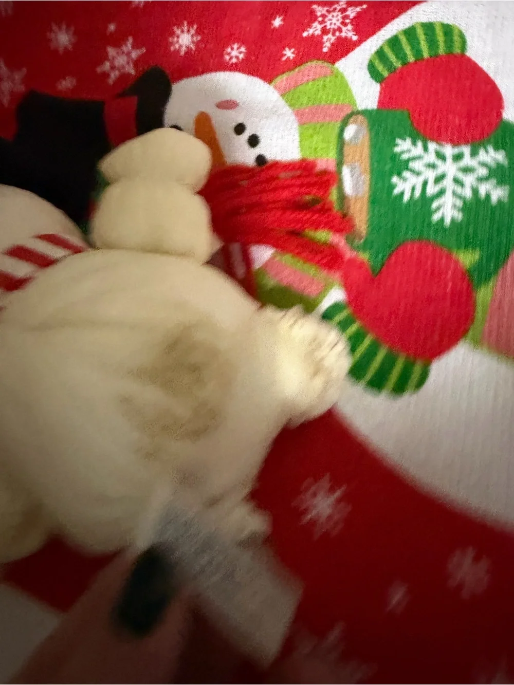 Cream Snowman Plush Holiday Throw Accent with Black Hat and Red-White Scarf