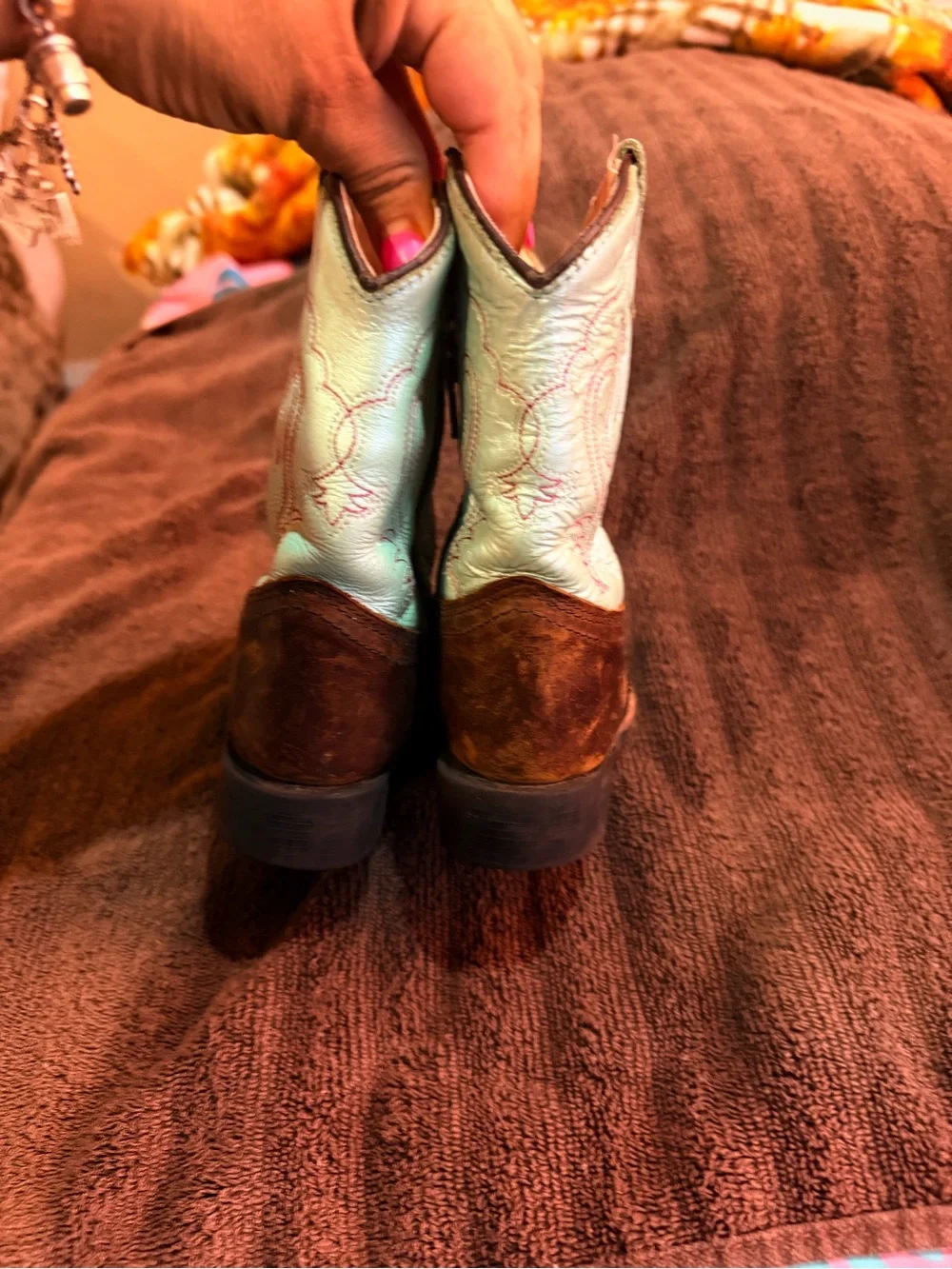 Old West Kids Two-Tone Brown and White Western Boots