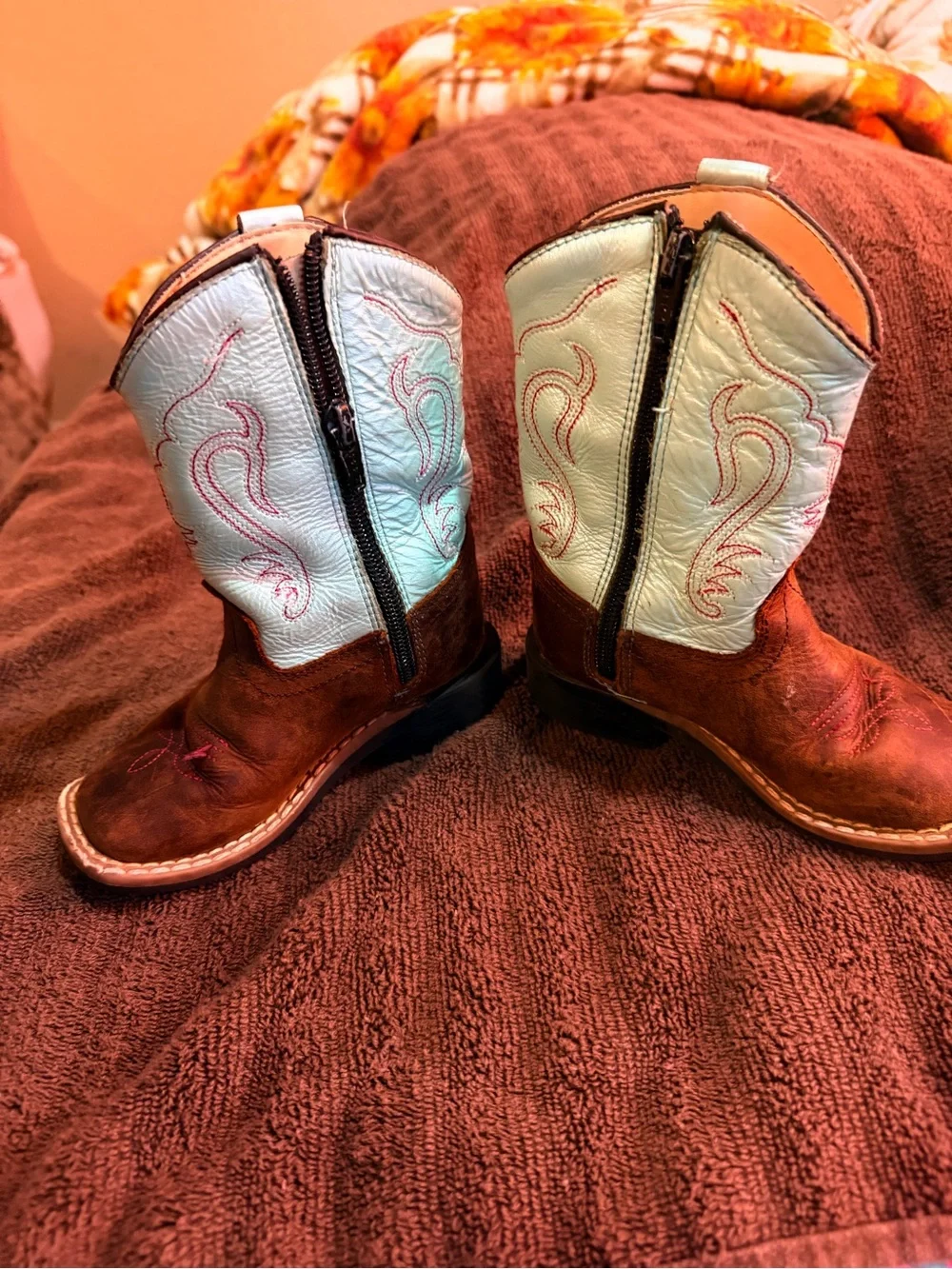 Old West Kids Two-Tone Brown and White Western Boots