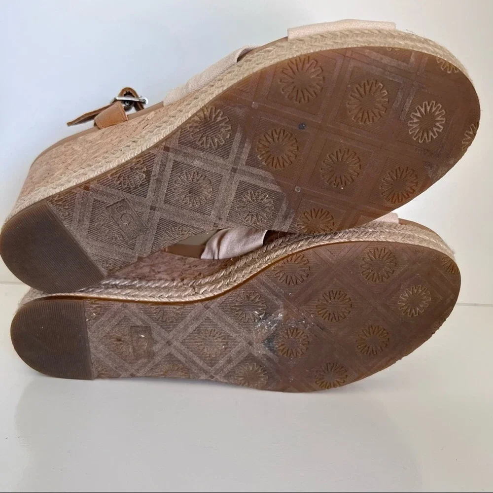 UGG Women's Tan Cork Wedge Sandals with Cream Knot Front