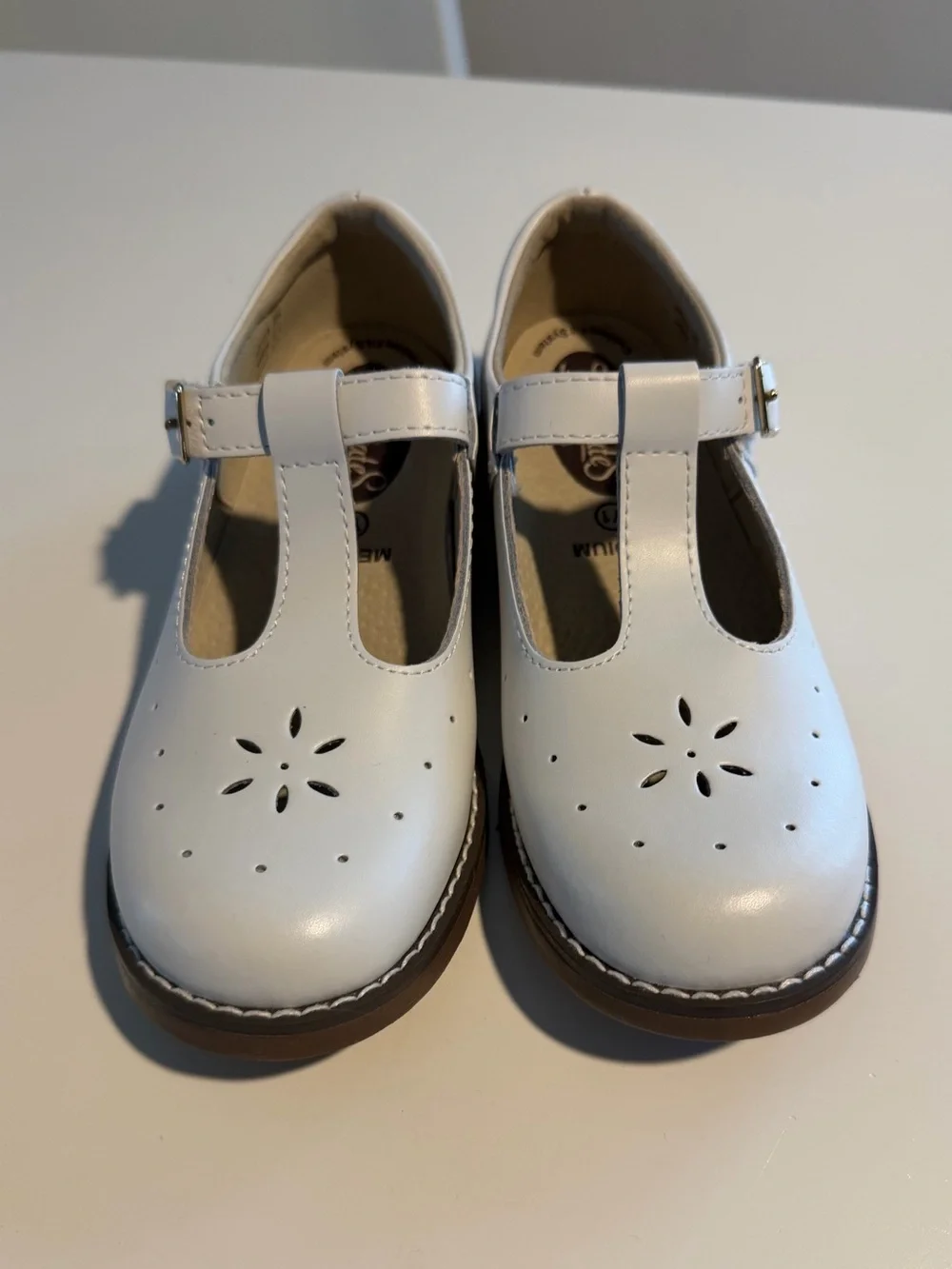 Brand New without box, Girls FootMates White Mary Jane with Gold Buckle Y1