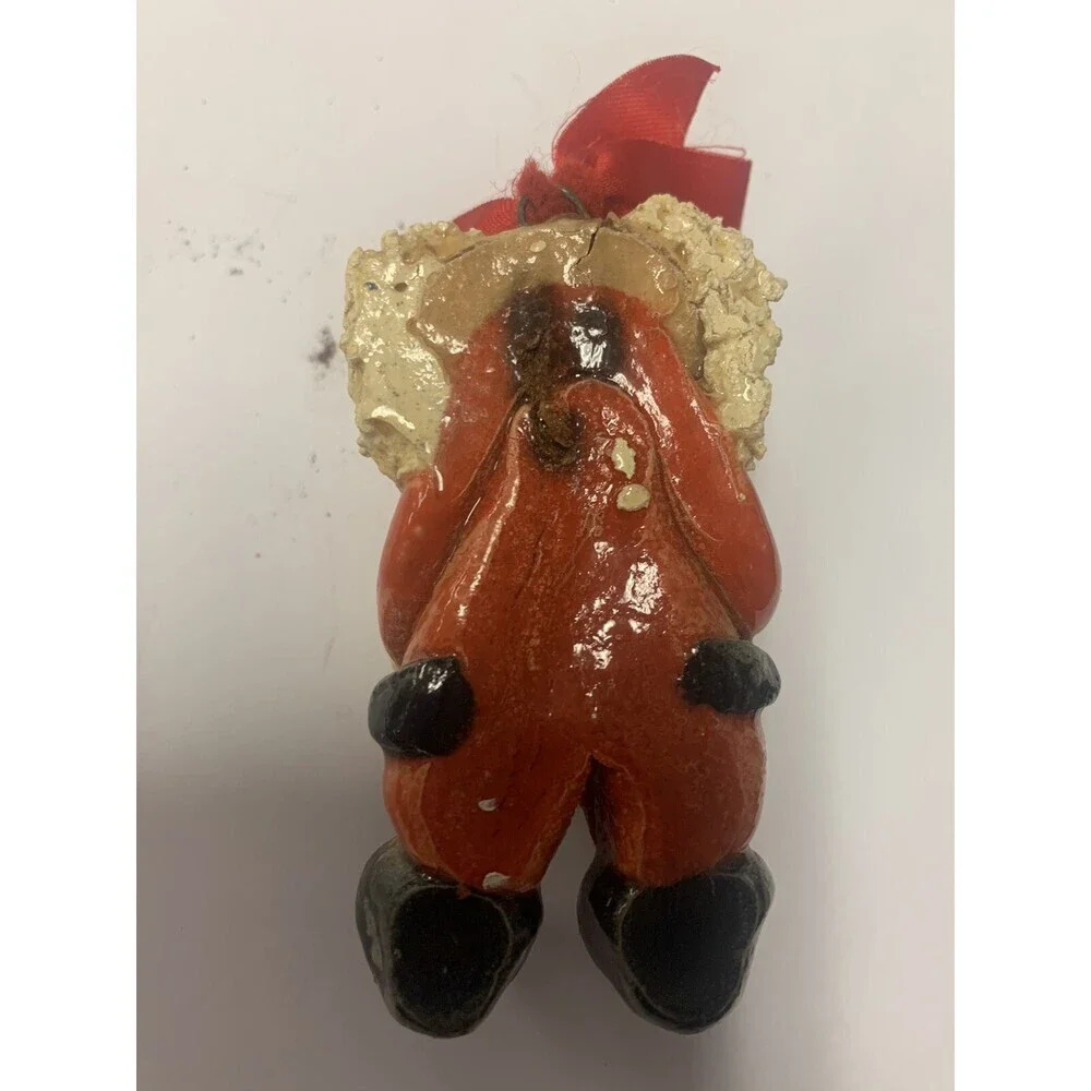 Vintage Santa Checking His List Christmas Ornament Faux Clay 4” X 2”