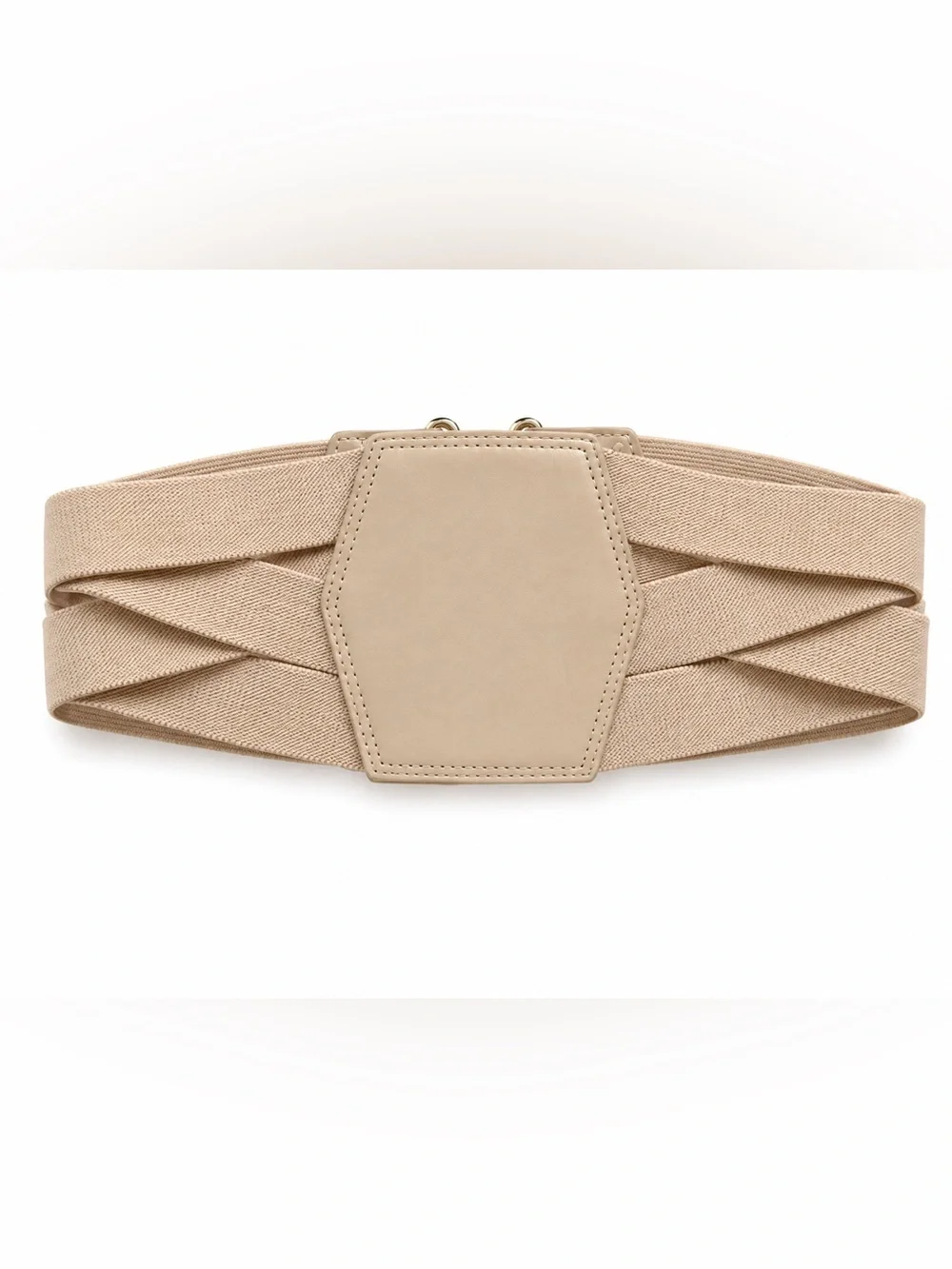 bebe Beige Elastic Waist Belt with Gold Studs