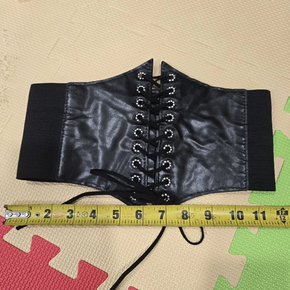 Black elastic lace-up cinch corset‎ belt