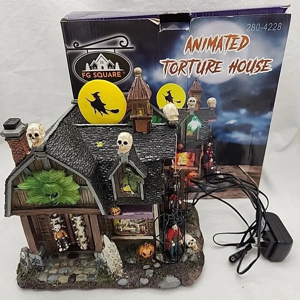 House Torture Barn Halloween Village Animated Music FG Square LED Illuminated
