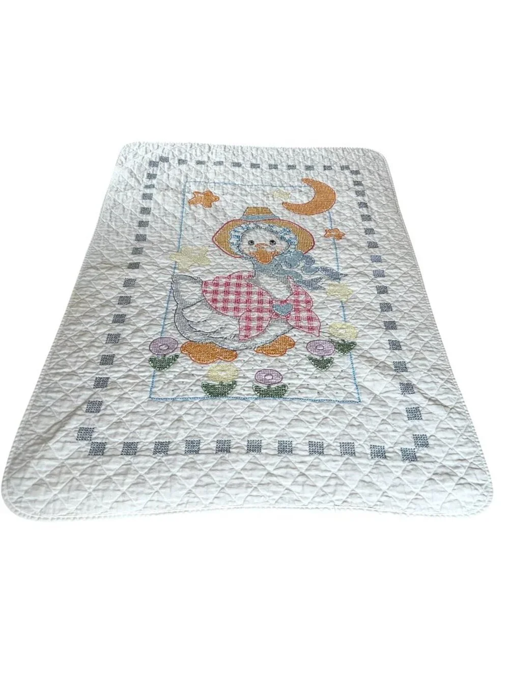 Handmade Quilted Baby Blanket Embroidered Mother Goose Design Fairy Tale Nursery