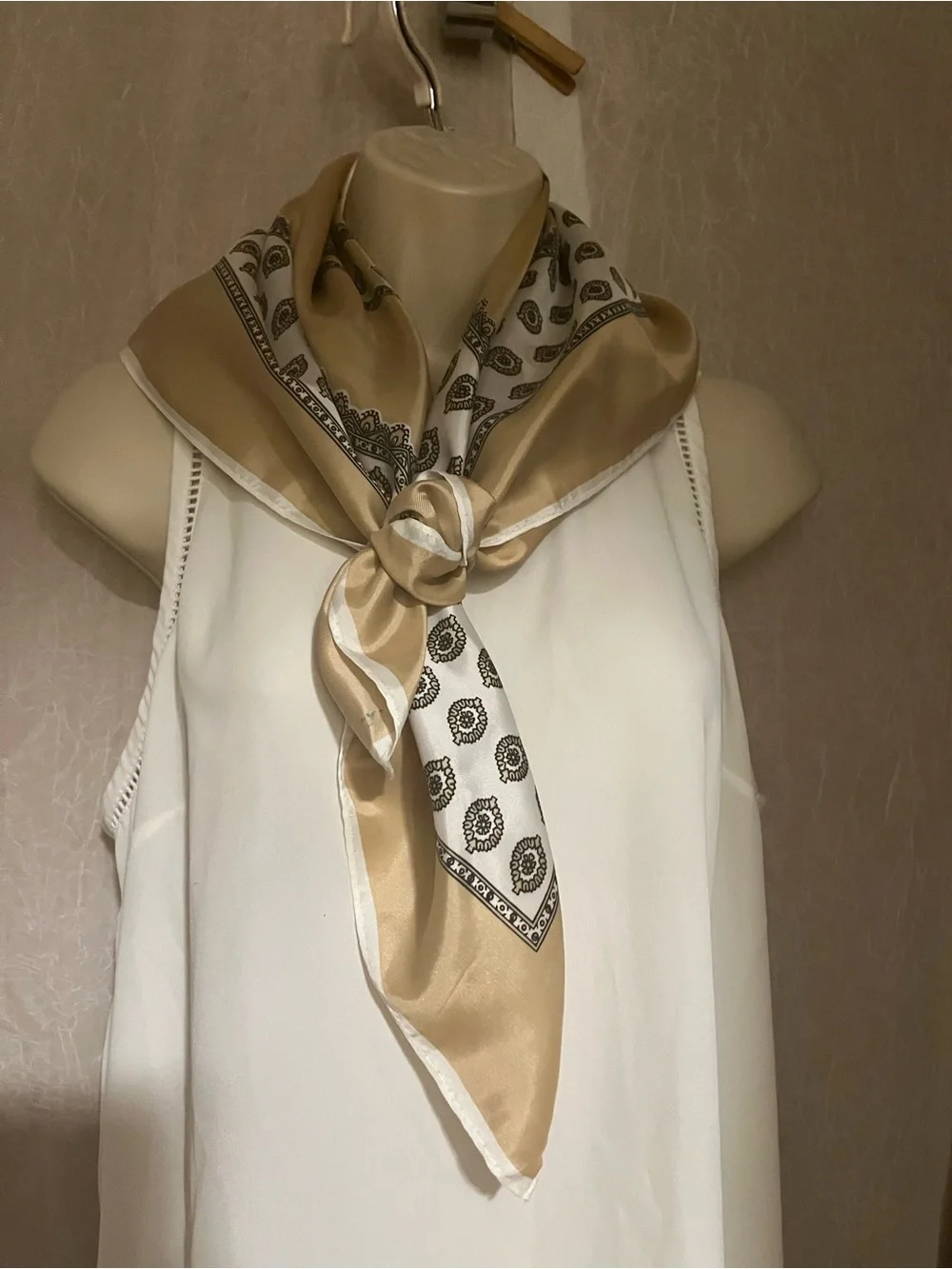 Silk-Feel Beige Paisley Square Scarf - Women Accessories