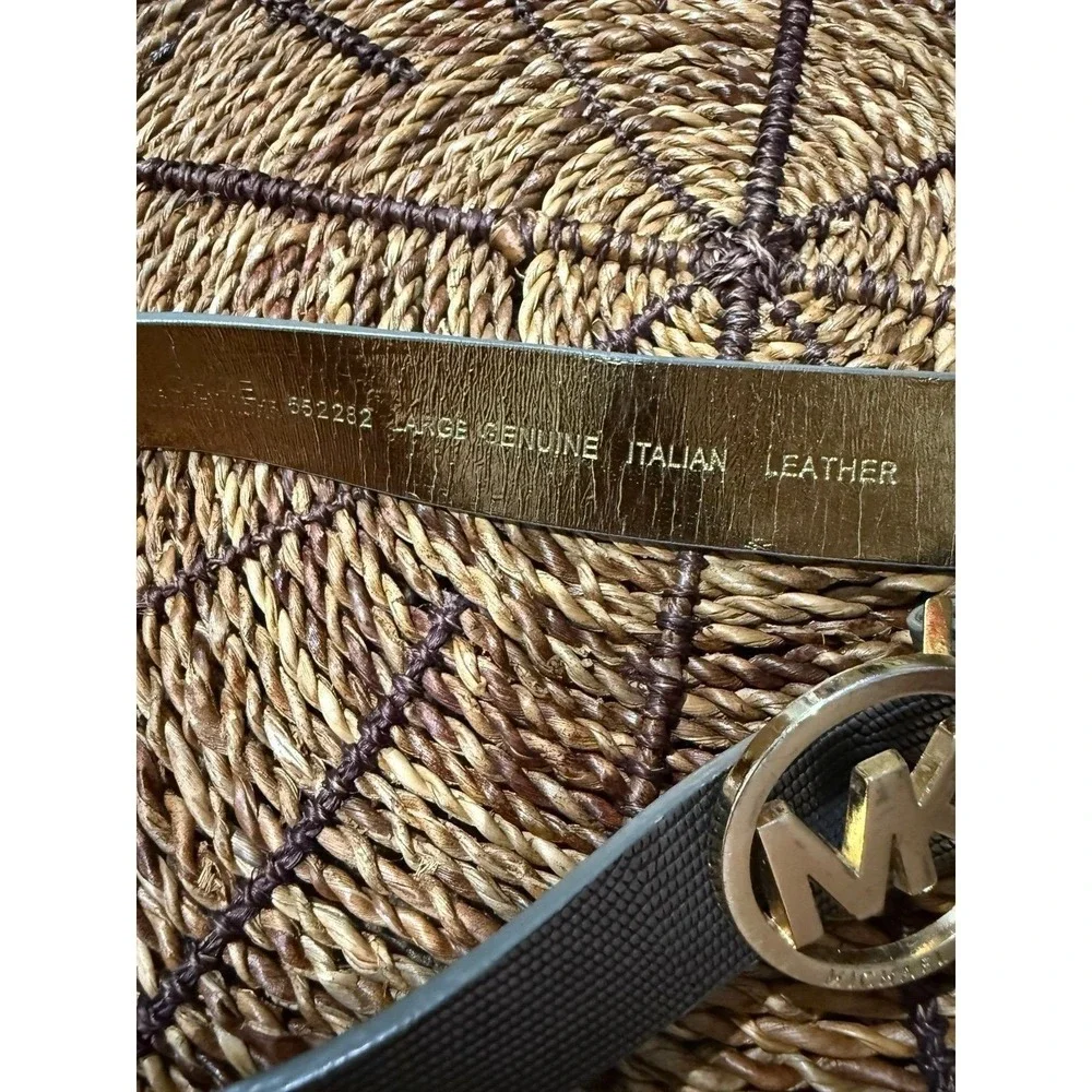 Michael Kors Logo Belt Leather Faux Croc Reptile Gray Silver‎ Tone Buckle L 39