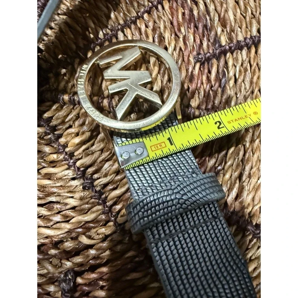 Michael Kors Logo Belt Leather Faux Croc Reptile Gray Silver‎ Tone Buckle L 39