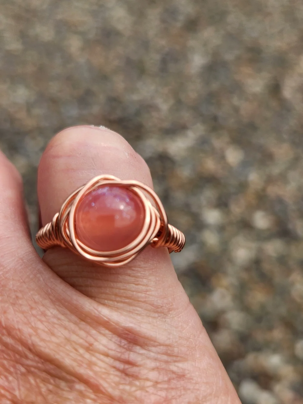 Copper Wire Wrapped Ring Handmade With Sun Reactive Cats Eye Resin Bead