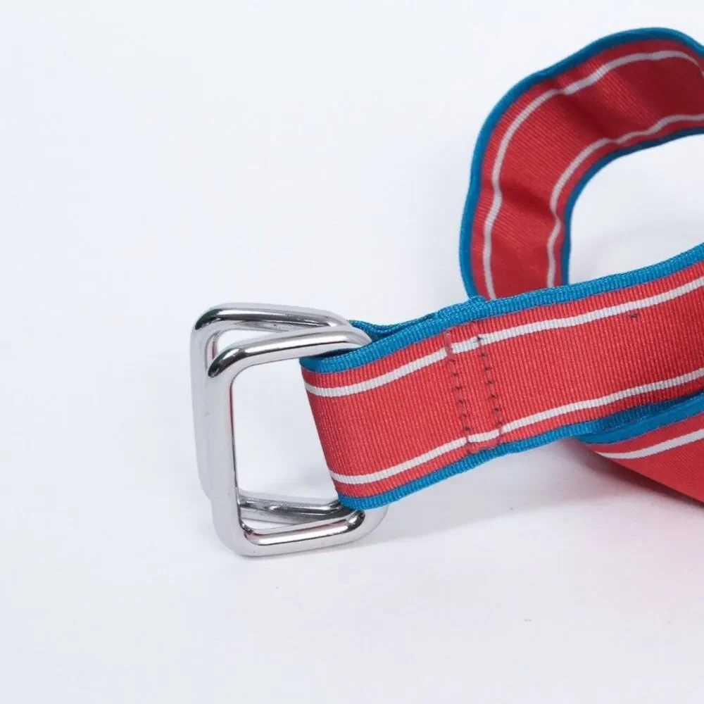 Brooks Brothers 346 Web Belt Red/Blue Striped D-Ring Canvas Mens Adjustable, M