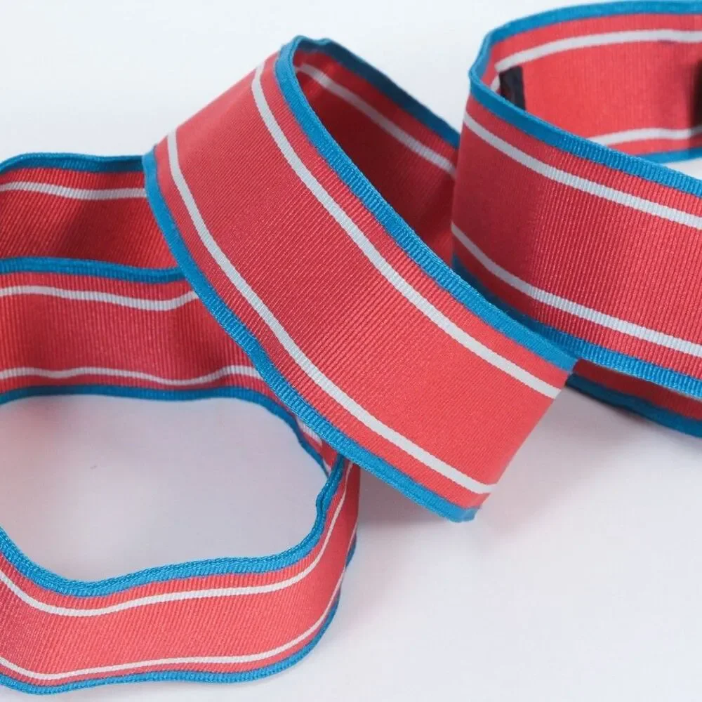 Brooks Brothers 346 Web Belt Red/Blue Striped D-Ring Canvas Mens Adjustable, M