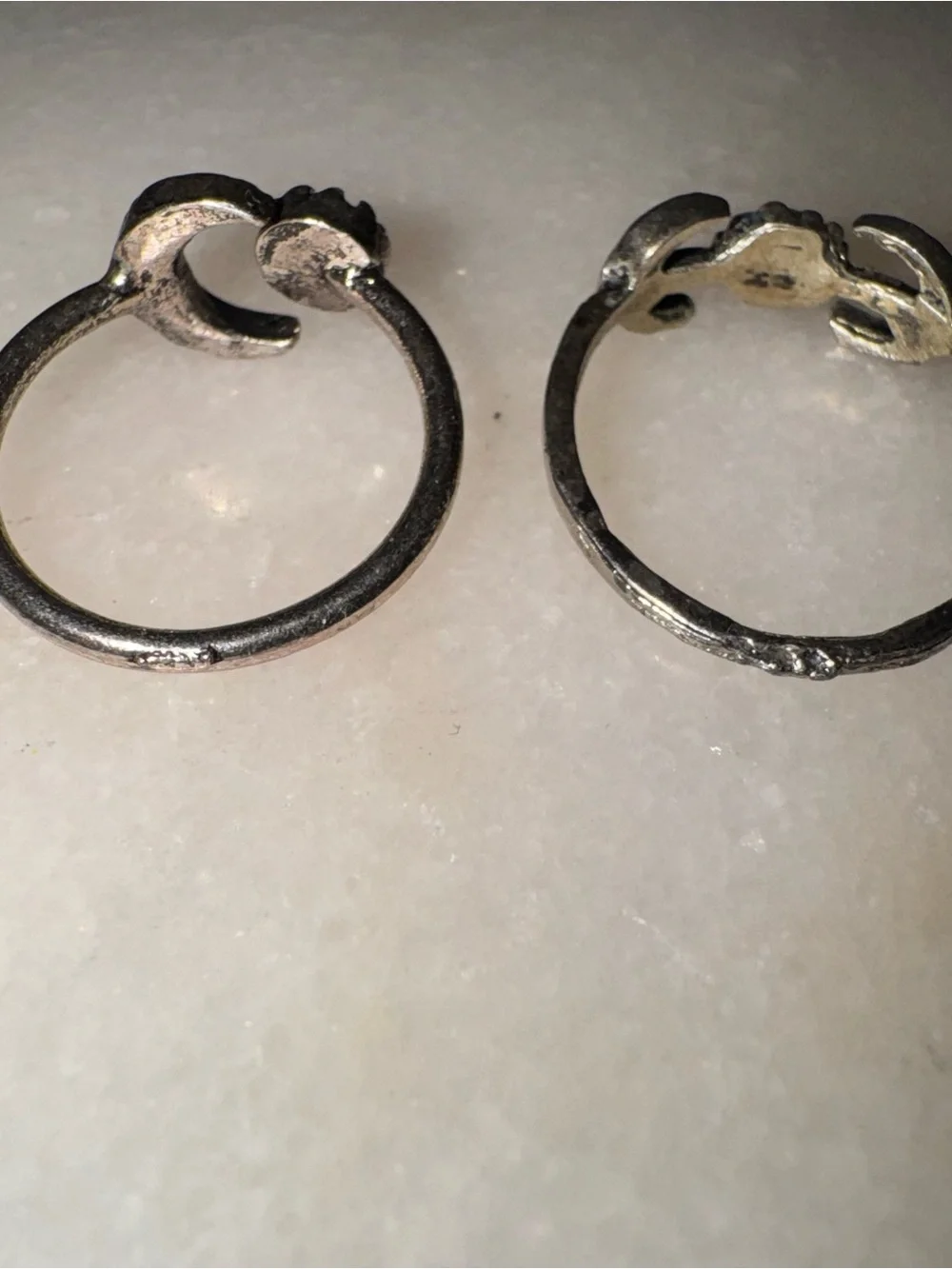 Set of 2 silver tone moon rings