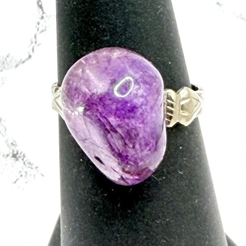 Purple Cabochon Stone‎ Ring Adjustable Silver Tone Iolite Range SEE VIDEO
