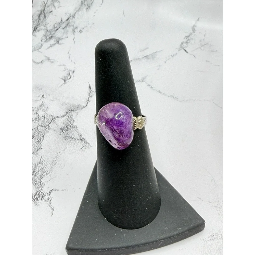 Purple Cabochon Stone‎ Ring Adjustable Silver Tone Iolite Range SEE VIDEO
